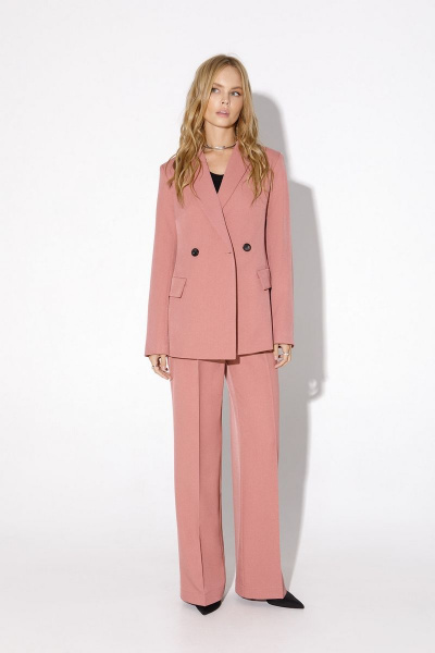 Деловой трикотажный комплект из жакета, майки и брюк PiRS 4818 розовый - фото 7
