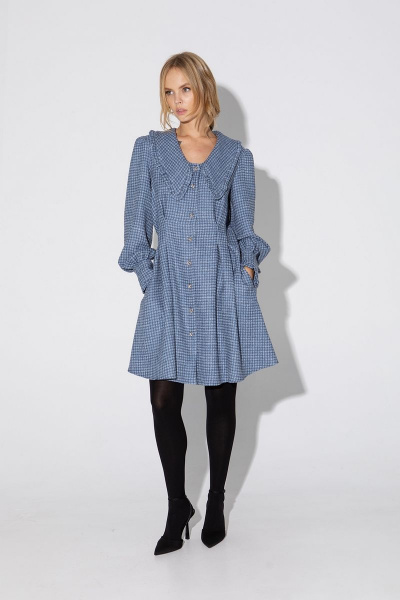 Мини-платье с воротником, складками и карманами в стиле кэжуал PiRS 4821 синий - фото 6