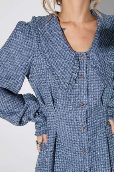 Мини-платье с воротником, складками и карманами в стиле кэжуал PiRS 4821 синий - фото 5