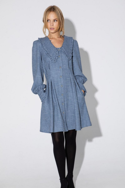 Мини-платье с воротником, складками и карманами в стиле кэжуал PiRS 4821 синий - фото 4