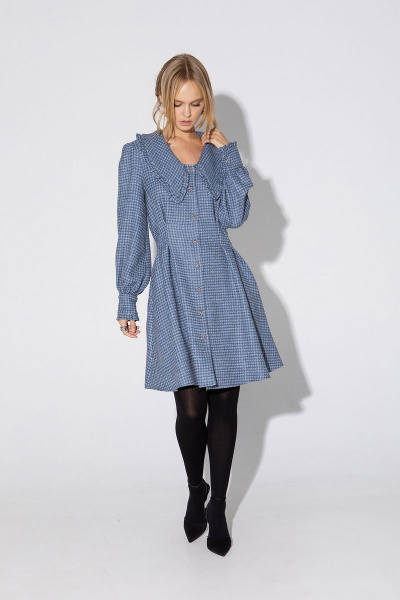 Мини-платье с воротником, складками и карманами в стиле кэжуал PiRS 4821 синий - фото 3