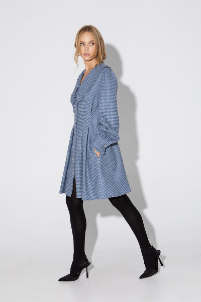 Мини-платье с воротником, складками и карманами в стиле кэжуал PiRS 4821 синий - фото 2