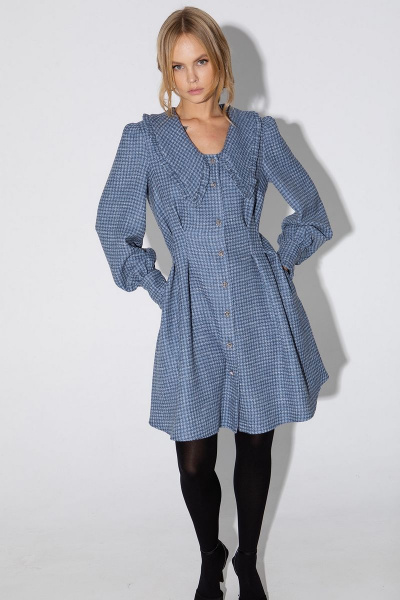 Мини-платье с воротником, складками и карманами в стиле кэжуал PiRS 4821 синий - фото 1