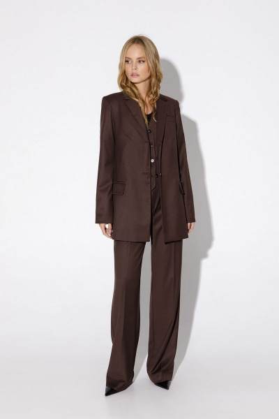 Брюки и жакет в деловом стиле с высокими шлицами PiRS 4822 шоколадный - фото 7