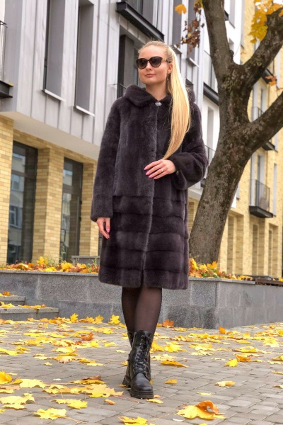 Пальто норковое прямое с капюшоном и кулиской Мехофф Виола105.723-521 слива - фото 1