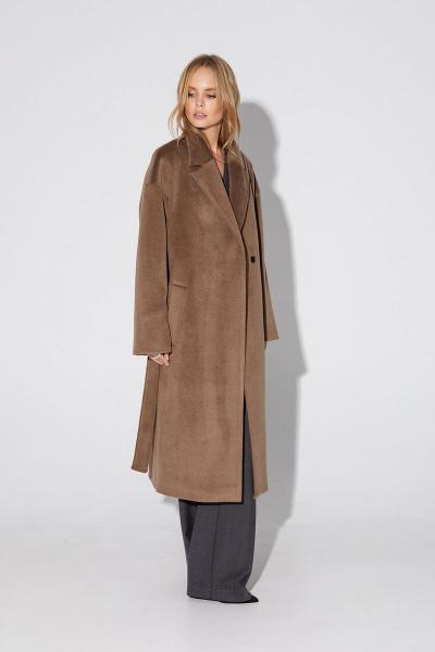 Демисезонное бежевое пальто свободного кроя на подкладке PiRS 4847 бежевый - фото 6