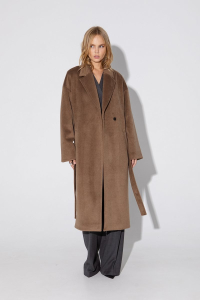 Демисезонное бежевое пальто свободного кроя на подкладке PiRS 4847 бежевый - фото 4