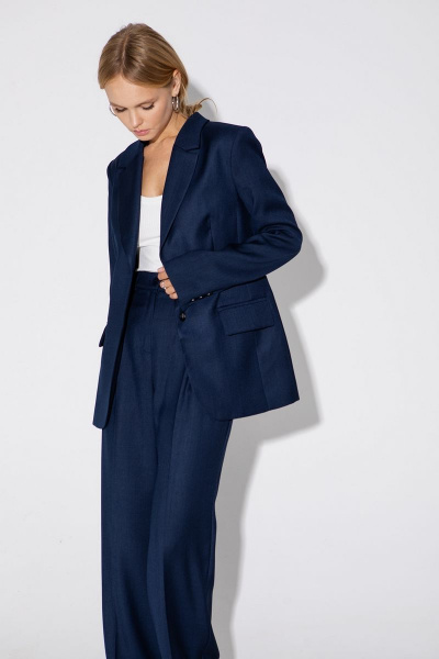 Деловой костюм из жакета и широких брюк со шлицами PiRS 4856 синий - фото 1