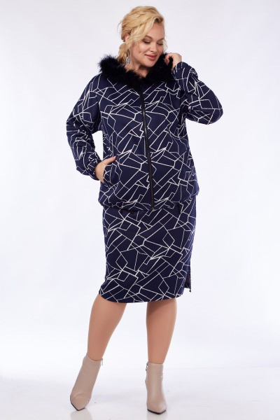 Демисезонный свободный джемпер с карманами и капюшоном Belinga 5158 синий_мрамор - фото 2