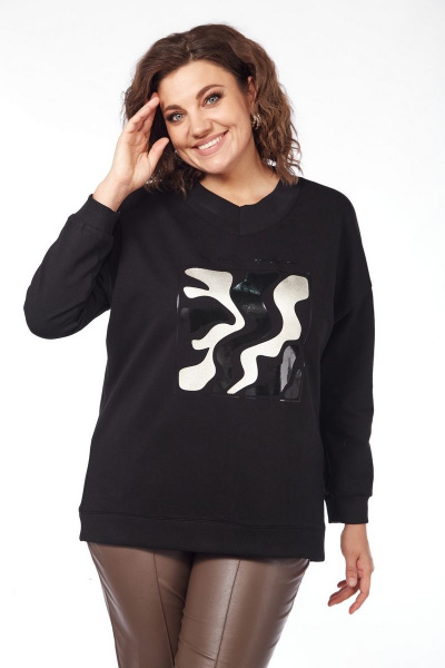 Черный демисезонный трикотажный джемпер с декоративной печатью Jurimex 3000-2 черный - фото 4