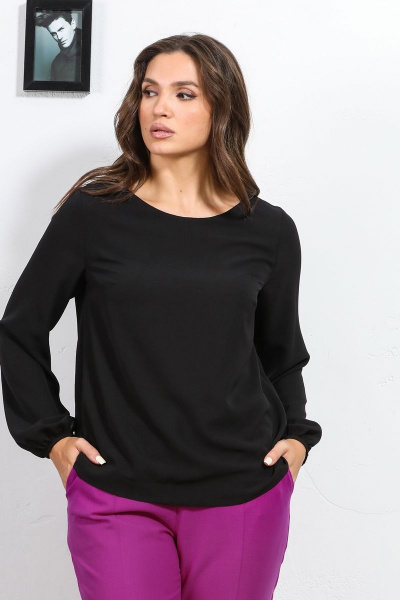 Черная демисезонная блуза из текстиля с прямым силуэтом Медея и К 2223 черный - фото 5