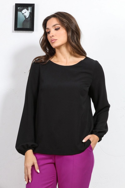 Черная демисезонная блуза из текстиля с прямым силуэтом Медея и К 2223 черный - фото 4
