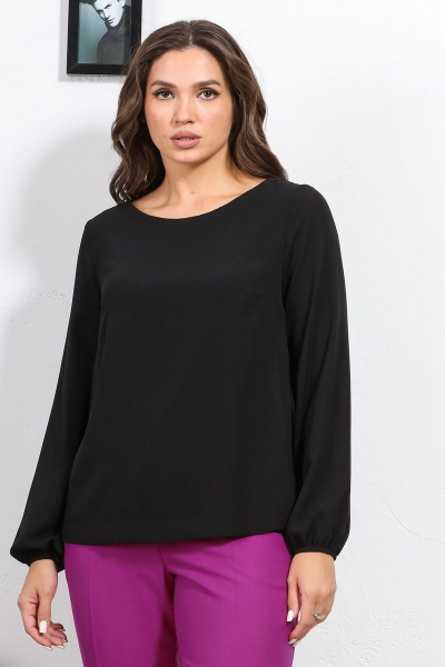 Черная демисезонная блуза из текстиля с прямым силуэтом Медея и К 2223 черный - фото 2