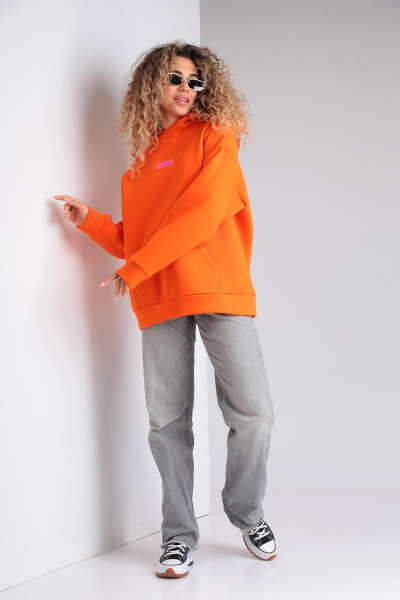 Худи oversize с принтом и капюшоном из трикотажа HIT 0218/1 оранжевый - фото 5