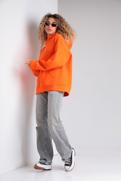 Худи oversize с принтом и капюшоном из трикотажа HIT 0218/1 оранжевый - фото 4