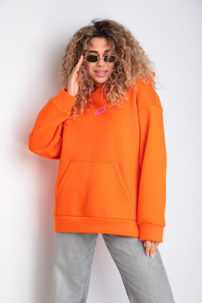 Худи oversize с принтом и капюшоном из трикотажа HIT 0218/1 оранжевый - фото 2