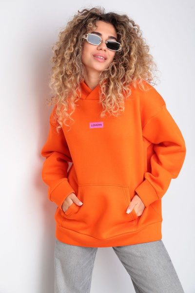 Худи oversize с принтом и капюшоном из трикотажа HIT 0218/1 оранжевый - фото 1