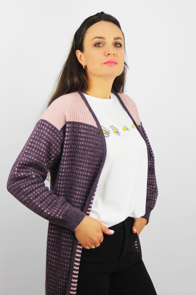 Фиолетовый жакет рубашечного кроя из шерстяного трикотажа Полесье С2688-17 8С0195-Д43 158,164 бархатник_меланж - фото 2