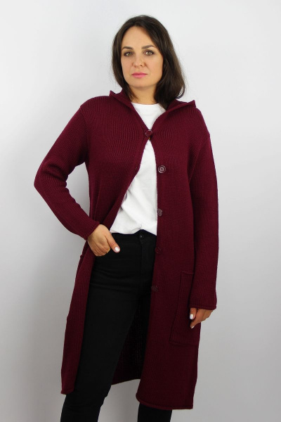 Красный жакет с капюшоном и вязкой отделкой Полесье С2701-18 8С8514-Д43 158,164 бургундский - фото 1