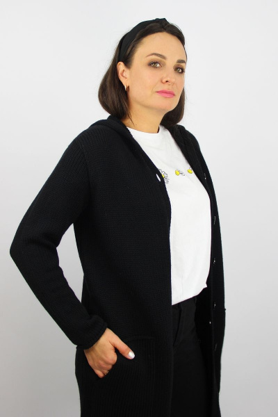 Жакет с капюшоном и удлиненным силуэтом из шерсти Полесье С2701-18 8С8514-Д43 158,164 глубокий_черный - фото 2