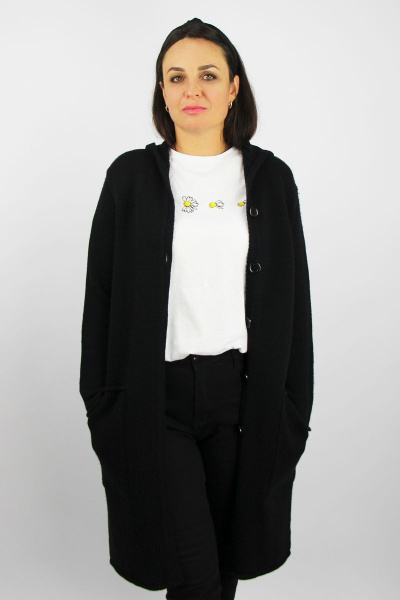 Жакет с капюшоном и удлиненным силуэтом из шерсти Полесье С2701-18 8С8514-Д43 158,164 глубокий_черный - фото 1