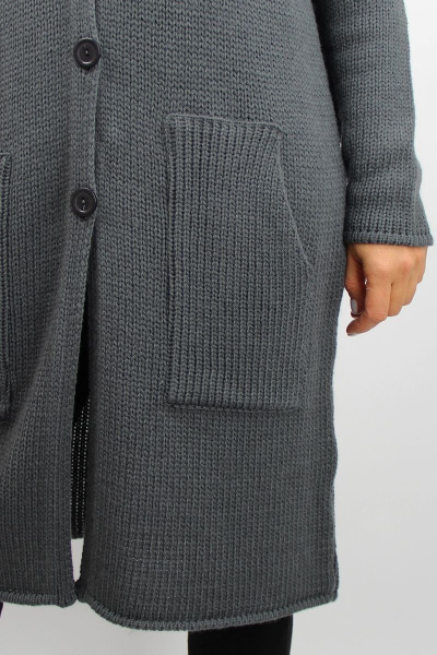Удлиненный серый жакет с капюшоном и двуцветной отделкой Полесье С2701-18 8С8514-Д43 158,164 зола - фото 3