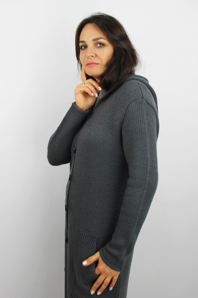 Удлиненный серый жакет с капюшоном и двуцветной отделкой Полесье С2701-18 8С8514-Д43 158,164 зола - фото 2