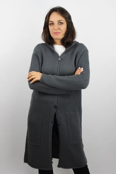 Удлиненный серый жакет с капюшоном и двуцветной отделкой Полесье С2701-18 8С8514-Д43 158,164 зола - фото 1