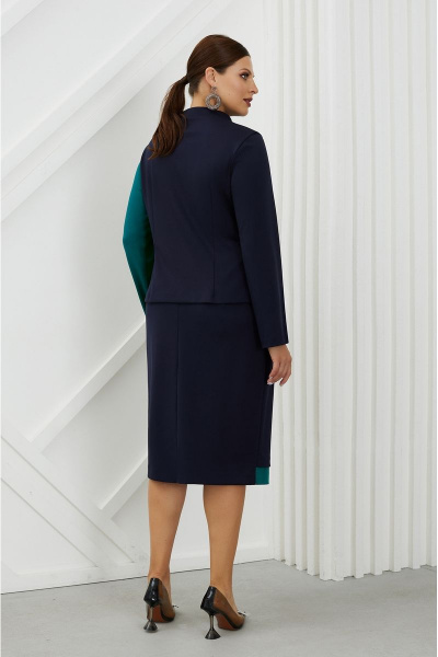 Платье из трикотажа с ассиметричным вырезом и шлицей Lissana 4812 синий-изумруд - фото 9