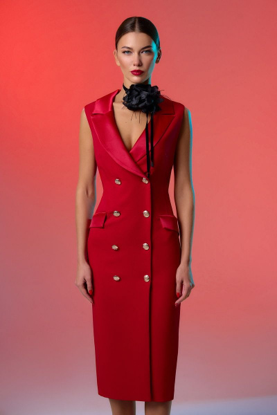 Платье из костюмной ткани с лацканами и двойной застежкой DILIA 0790 красный - фото 2
