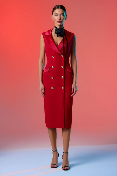 Платье из костюмной ткани с лацканами и двойной застежкой DILIA 0790 красный - фото 1