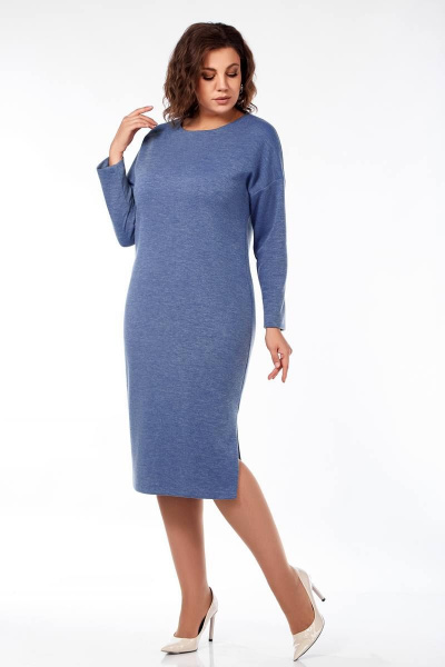 Платье из трикотажа с разрезом, голубое, классический крой Ольга Стиль С-826 голубой - фото 3
