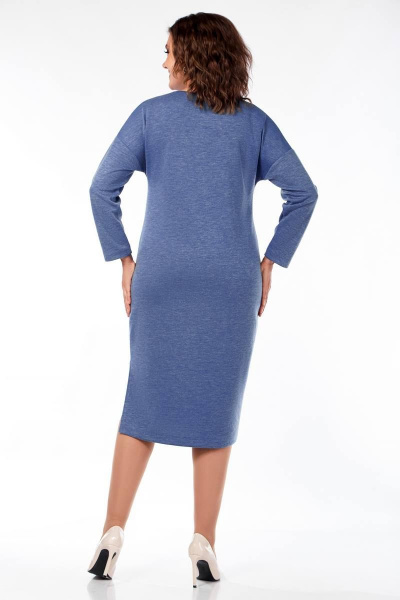 Платье из трикотажа с разрезом, голубое, классический крой Ольга Стиль С-826 голубой - фото 2