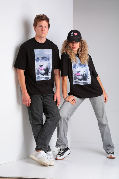 Демисезонный джемпер из хлопка, черный, свободный крой HIT 0215 черный - фото 2