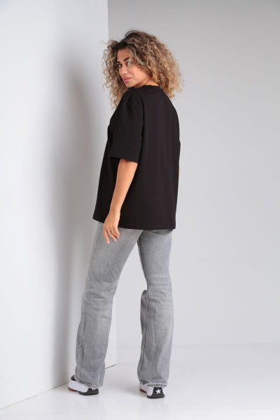 Демисезонный джемпер из хлопка, черный, свободный крой HIT 0215 черный - фото 6