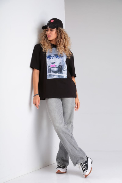 Демисезонный джемпер из хлопка, черный, свободный крой HIT 0215 черный - фото 4