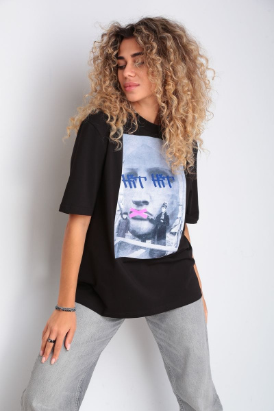 Демисезонный джемпер из хлопка, черный, свободный крой HIT 0215 черный - фото 3