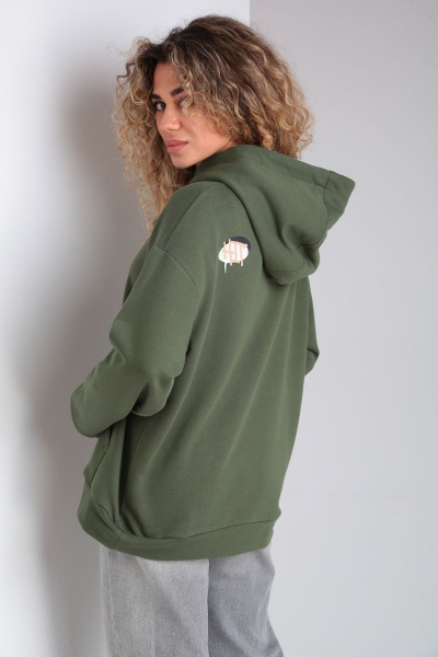 Худи на каждый день из трикотажа и хлопка, зеленое, oversize HIT 0216 хаки - фото 7