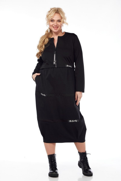 Платье на каждый день из текстиля и хлопка, черное, о-образный силуэт Диомант 1913 - фото 4