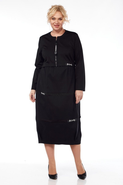 Платье на каждый день из текстиля и хлопка, черное, о-образный силуэт Диомант 1913 - фото 1