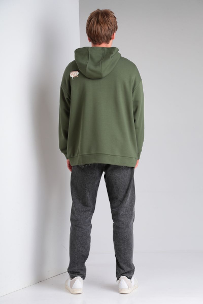 Худи на каждый день из трикотажа и хлопка, зеленое, oversize HIT 0216/1 хаки - фото 5