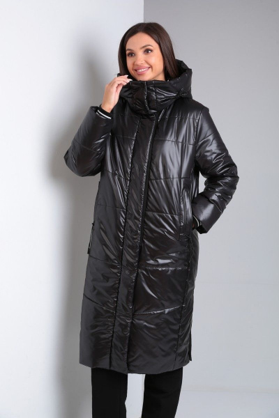 Демисезонное пальто из плащёвой ткани с капюшоном Диомант 1836 черный - фото 2