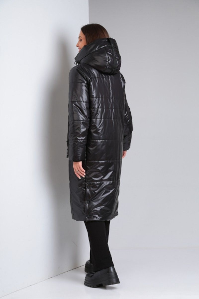 Демисезонное пальто из плащёвой ткани с капюшоном Диомант 1836 черный - фото 6
