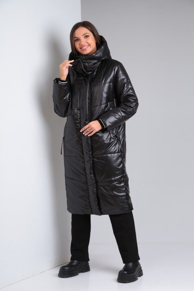 Демисезонное пальто из плащёвой ткани с капюшоном Диомант 1836 черный - фото 1