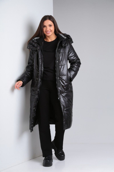 Демисезонное пальто из плащёвой ткани с капюшоном Диомант 1836 черный - фото 5