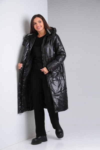 Демисезонное пальто из плащёвой ткани с капюшоном Диомант 1836 черный - фото 4