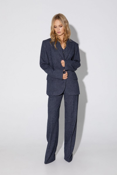 Деловой костюм 2-ка из текстиля с пиджаком и брюками на подкладке PiRS 4868 синий - фото 2