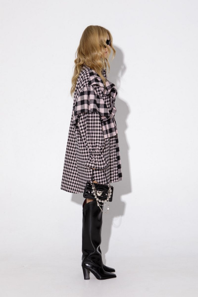 Платье рубашка клетка асимметричное с рукавами и воротником PiRS 4873 розовый - фото 7