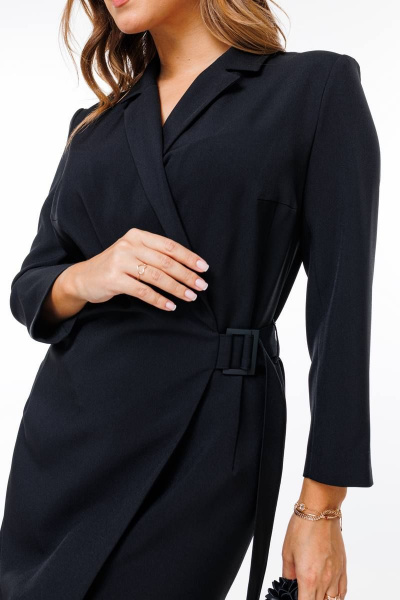 Деловое платье с запахом на пояс и пиджачным воротником SandyNa 130131 черный - фото 6
