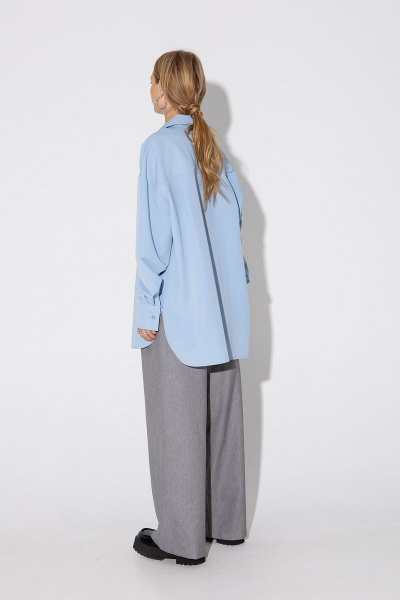 Голубая оверсайз рубашка из вискозы и текстиля PiRS 4887 голубой - фото 5